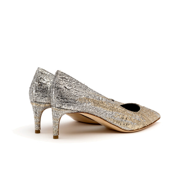 Rupert Sanderson Nora Silver Gold Drill 60mm Pumps