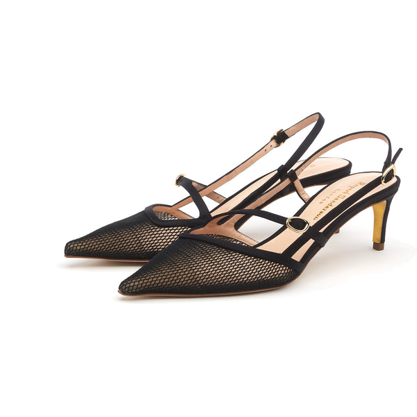 Rupert Sanderson Suez Black Crepe Mesh 55mm Sandals