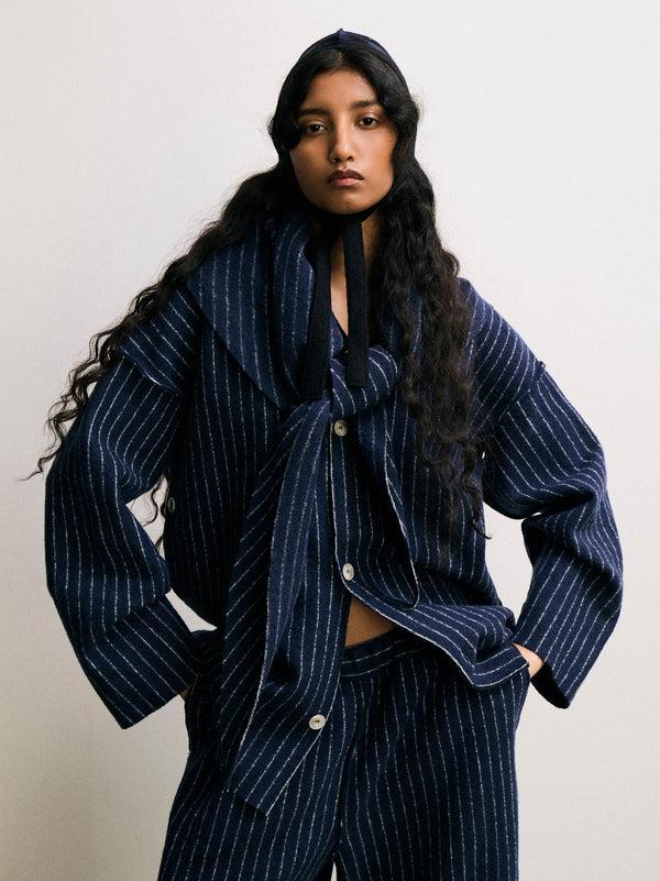 rus Mantello cardigan Pinstripe felted merino wool cardigan