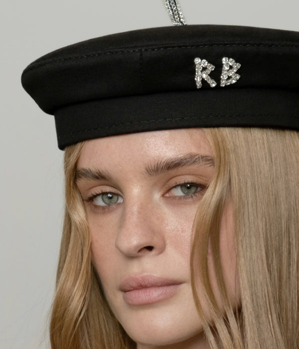 Ruslan Baginskiy Crystal-Embellished Black Cotton Beret • RB United States