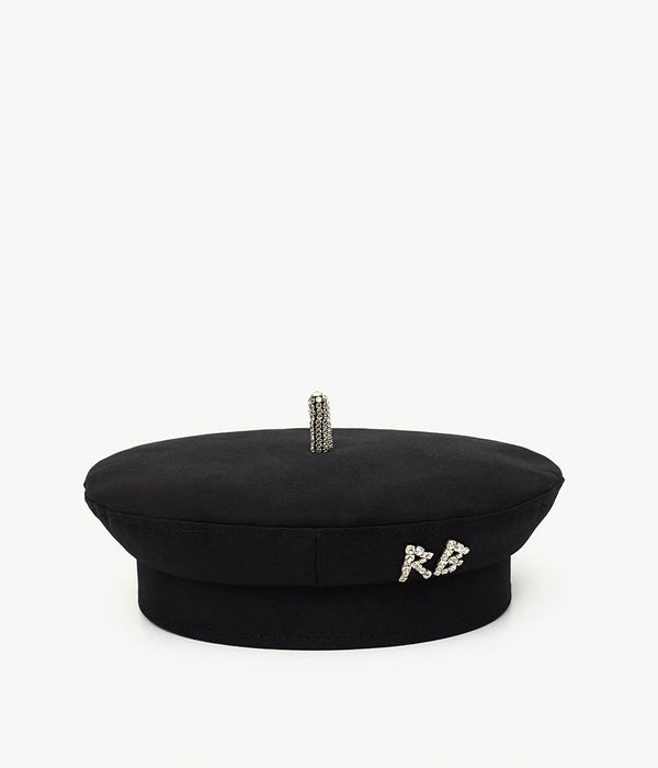 ruslan baginskiy Crystal-Embellished Black Cotton Beret • RB United States