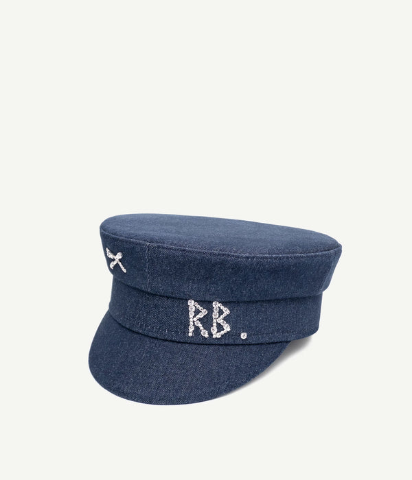Ruslan Baginskiy Crystal-Embellished Denim Baker Boy Cap • RB United States