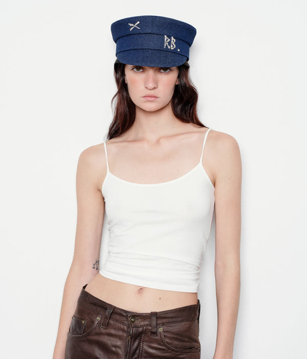 Ruslan Baginskiy Crystal-Embellished Denim Baker Boy Cap • RB United States