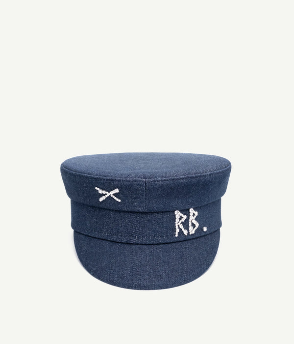ruslan baginskiy Crystal-Embellished Denim Baker Boy Cap • RB United States