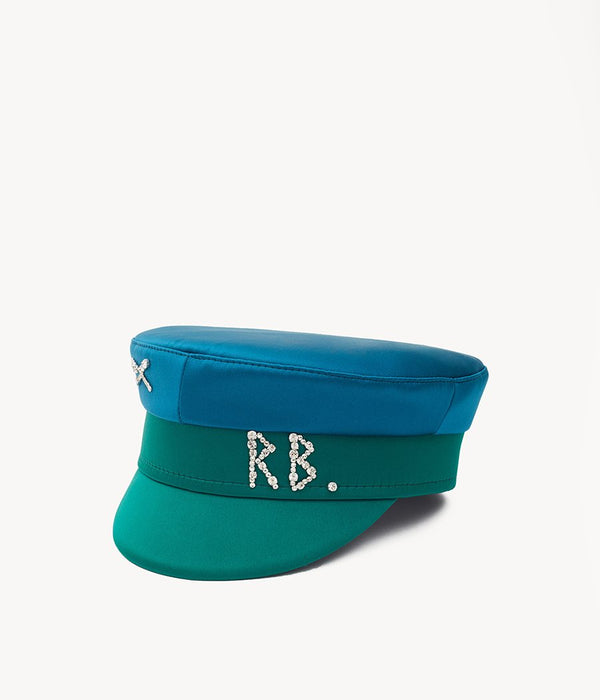Ruslan Baginskiy Crystal-embellished Green Satin Baker Boy Cap • RB United States