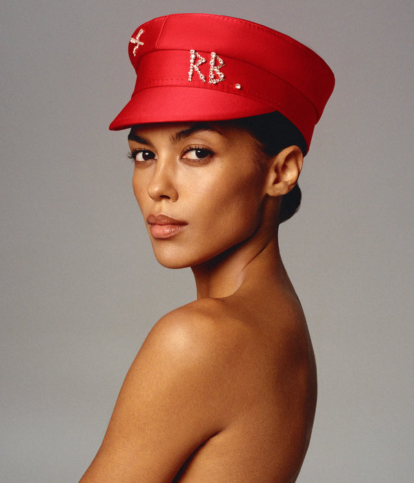 Ruslan Baginskiy Crystal-embellished Satin Baker Boy Cap • RB United States