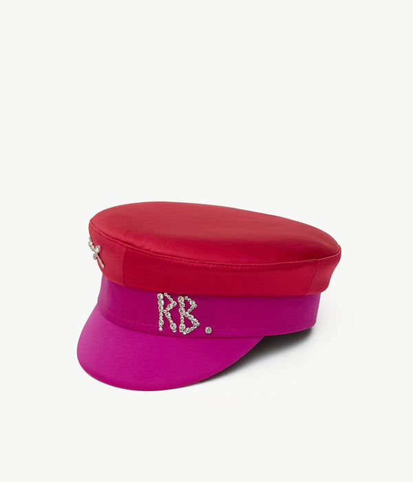 Ruslan Baginskiy Crystal-Embellished Two-colored Satin Baker Boy Cap • RB United States