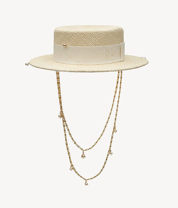 ruslan baginskiy Double Chain Strap Straw Boater Hat • RB United States