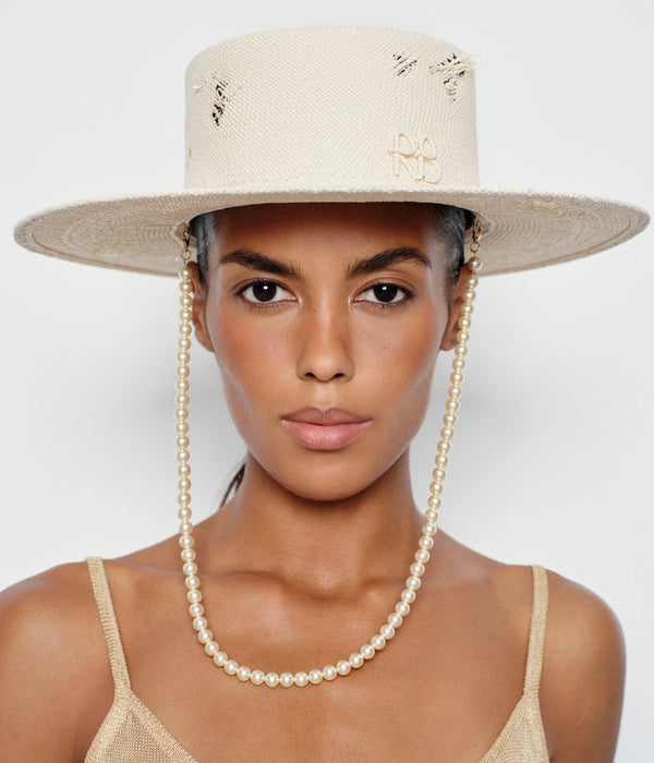 Ruslan Baginskiy Maxi-pearls Embellished Canotier Hat • RB United States