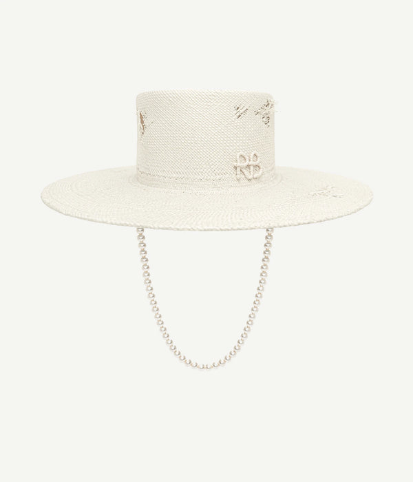 ruslan baginskiy Maxi-pearls Embellished Canotier Hat • RB United States