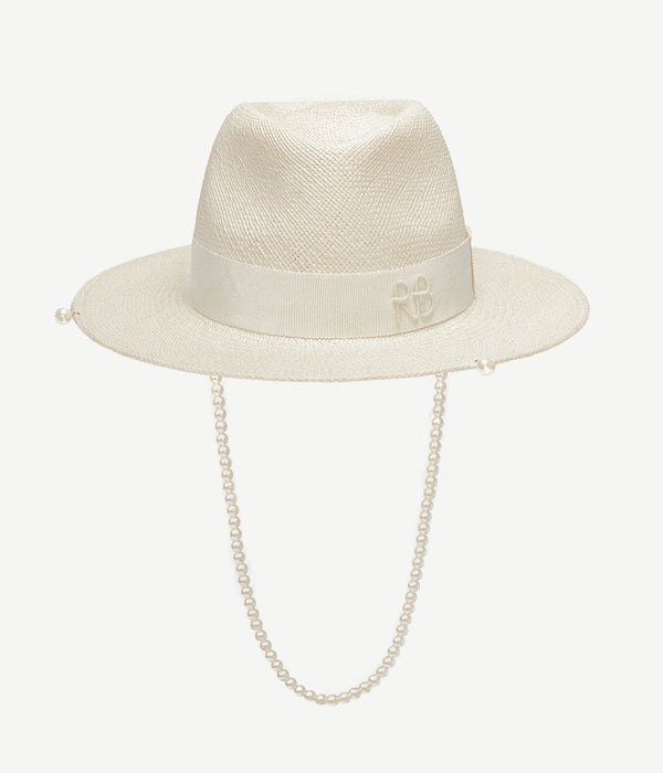 ruslan baginskiy Pearls-embellished Straw Fedora Hat • RB United States