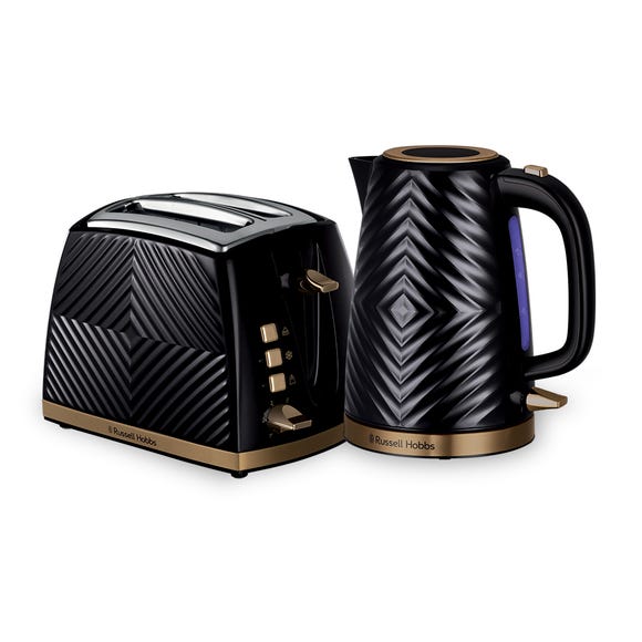 russell hobbs Groove Black Kettle and 2 Slice Toaster Set