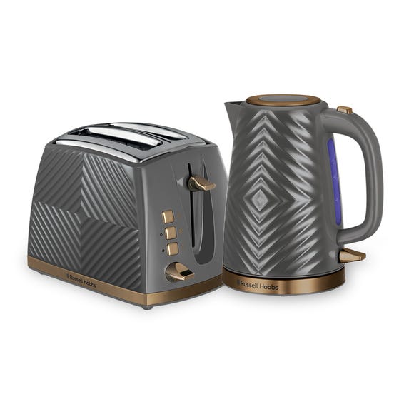 russell hobbs Groove Grey Kettle and Toaster Set 2 Slice