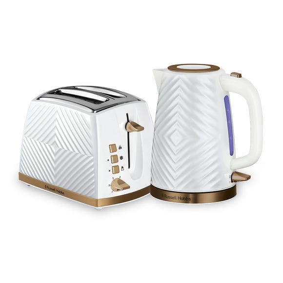 russell hobbs Groove White Kettle and Toaster Set 2 Slice
