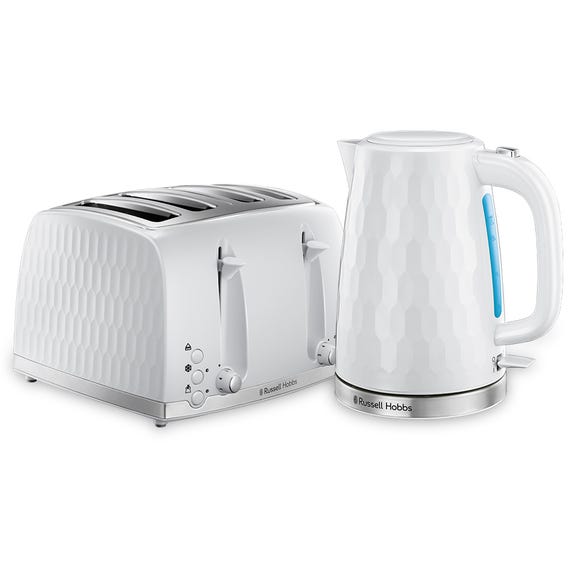 russell hobbs Honeycomb White Kettle and 4 Slice Toaster Set