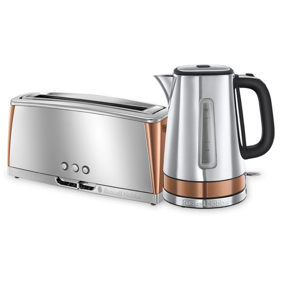 russell hobbs Luna Copper Accents Quiet Boil Kettle and 2 Slice Long Slot Toaster Set