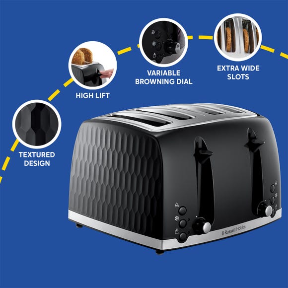 Russell Hobbs Honeycomb 4 Slice Black Toaster