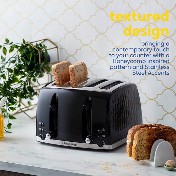 Russell Hobbs Honeycomb 4 Slice Black Toaster