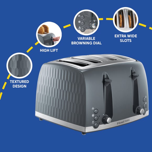 Russell Hobbs Honeycomb 4 Slice Grey Toaster