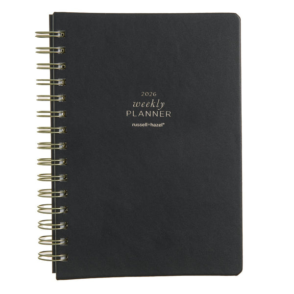 russell hazel 2026 A5 Weekly Planner - Spiral Vegan Leather - Black