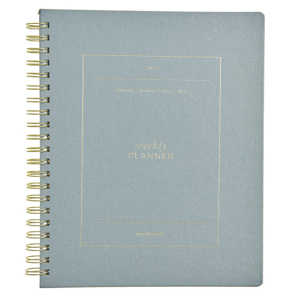 russell hazel 2026 January-December Weekly Planner - Spiral Bookcloth - Dew with Gold Foil