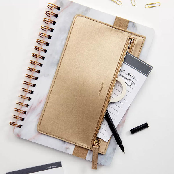 Russell Hazel Mini Pencil Case - Gold Vegan Leather