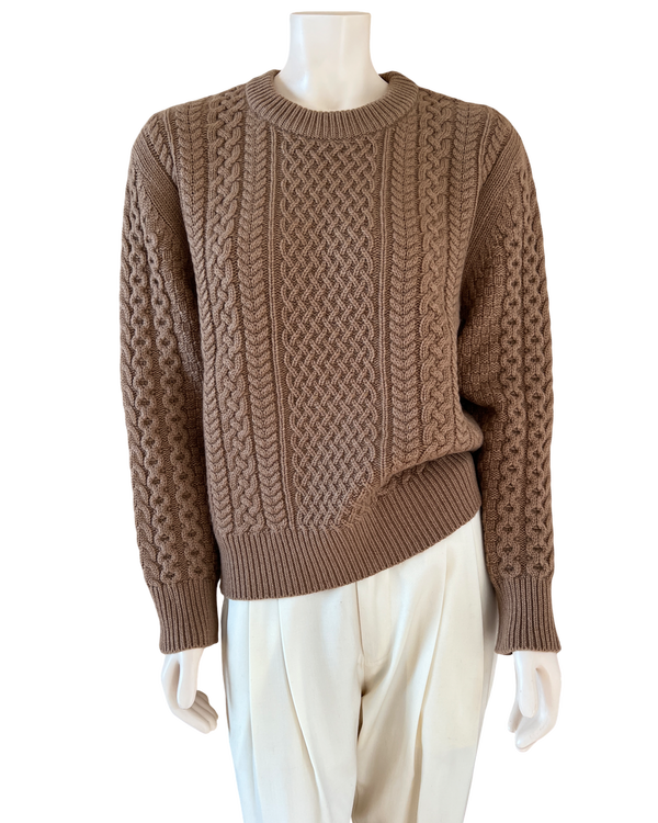 ryan roche Cashmere Cable Knit Sweater in Classic Camel Size S
