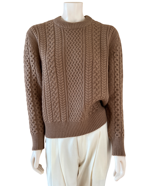 ryan roche Cashmere Cable Knit Sweater in Classic Camel Size XS