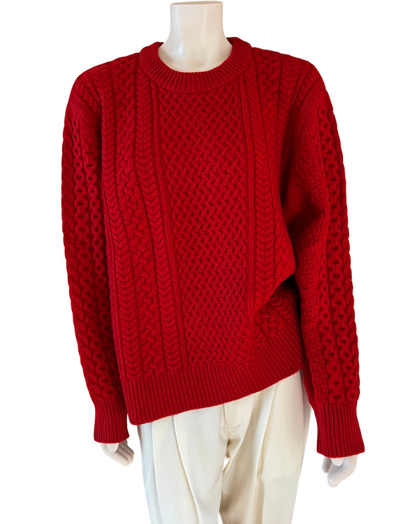 ryan roche Cashmere Cable Knit Sweater in Classic Red Size L