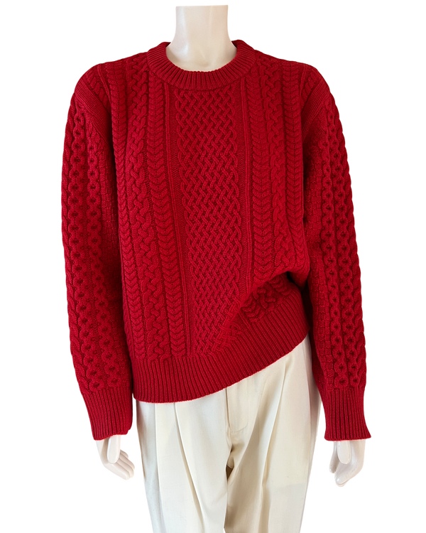 ryan roche Cashmere Cable Knit Sweater in Classic Red Size M