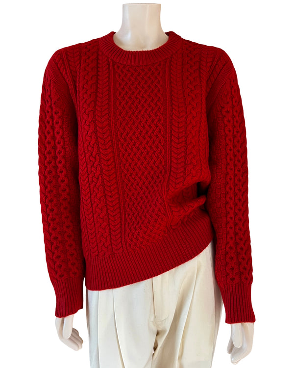 ryan roche Cashmere Cable Knit Sweater in Classic Red Size S
