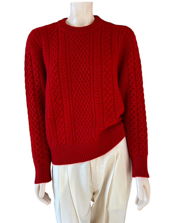 ryan roche Cashmere Cable Knit Sweater in Classic Red Size XS