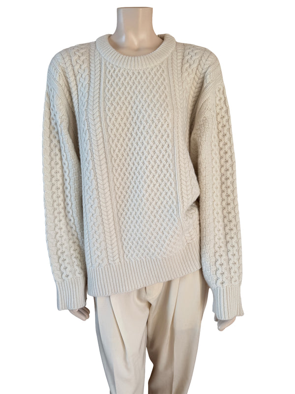ryan roche Cashmere Cable Knit Sweater in Ivory Size XL