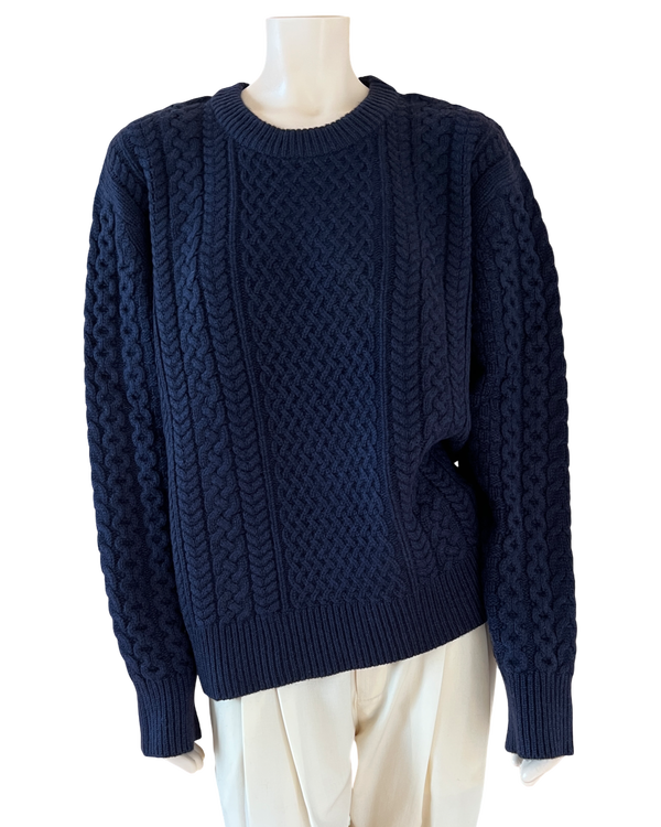 ryan roche Cashmere Cable Knit Sweater in Navy Size L