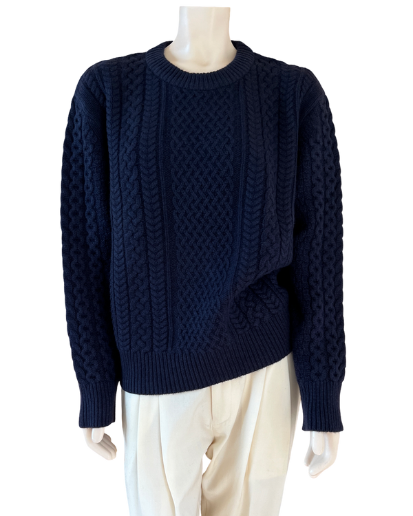 ryan roche Cashmere Cable Knit Sweater in Navy Size M