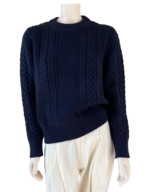 ryan roche Cashmere Cable Knit Sweater in Navy Size XS