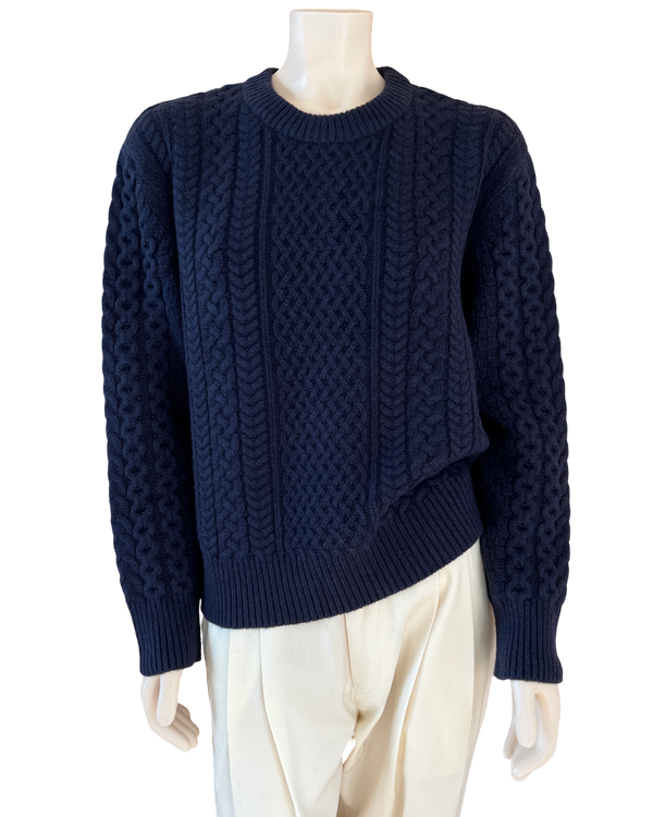 ryan roche Cashmere Cable Knit Sweater in Navyl Size S