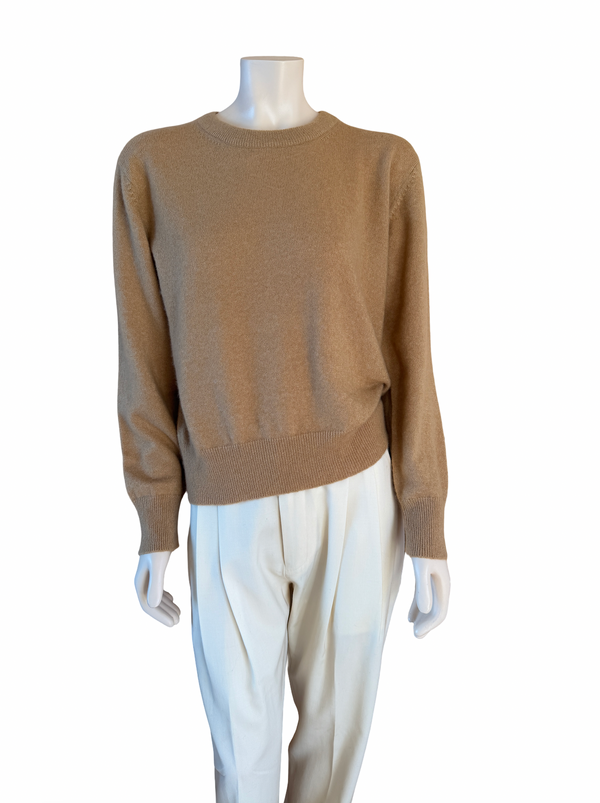 ryan roche Cloud Crew Neck Cashmere Silk Sweater in Camel