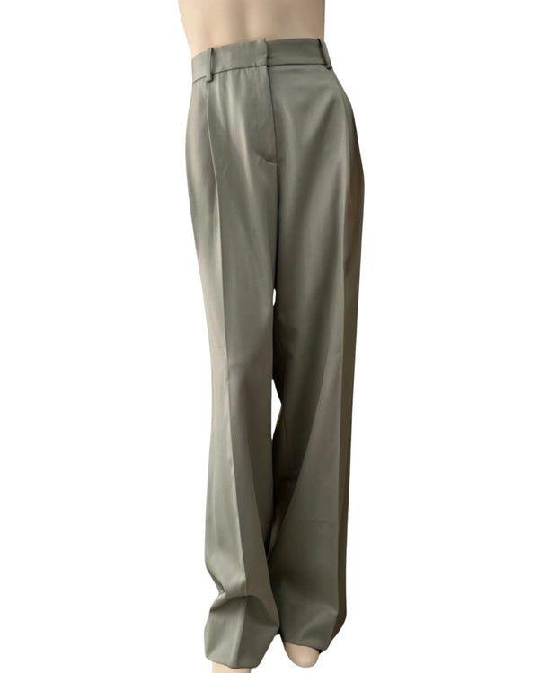 ryan roche High waisted wide leg wool trouser in pale sage