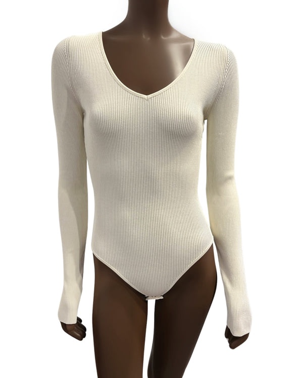 ryan roche Lovely ballerina knit bodysuit with slim long sleeve in navajo white
