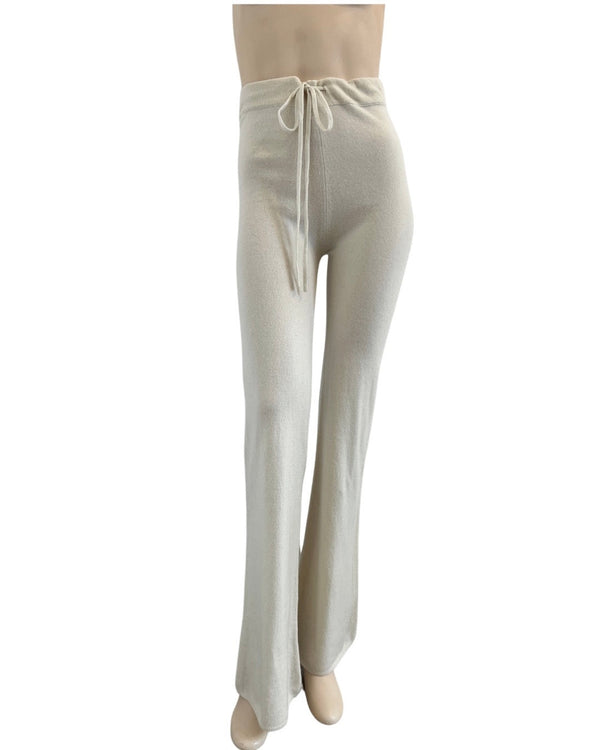 Ryan Roche Recycled Cashmere High Waisted Wide Leg Knit Pant In Ivory