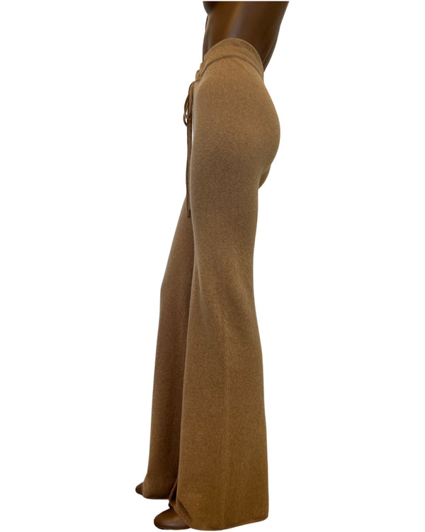 ryan roche Recycled Cashmere high waisted wide leg knit pant in camel