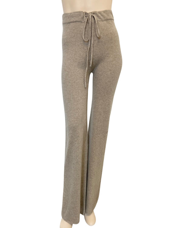 Ryan Roche Recycled Cashmere High Waisted Wide Leg Knit Pant In Beige