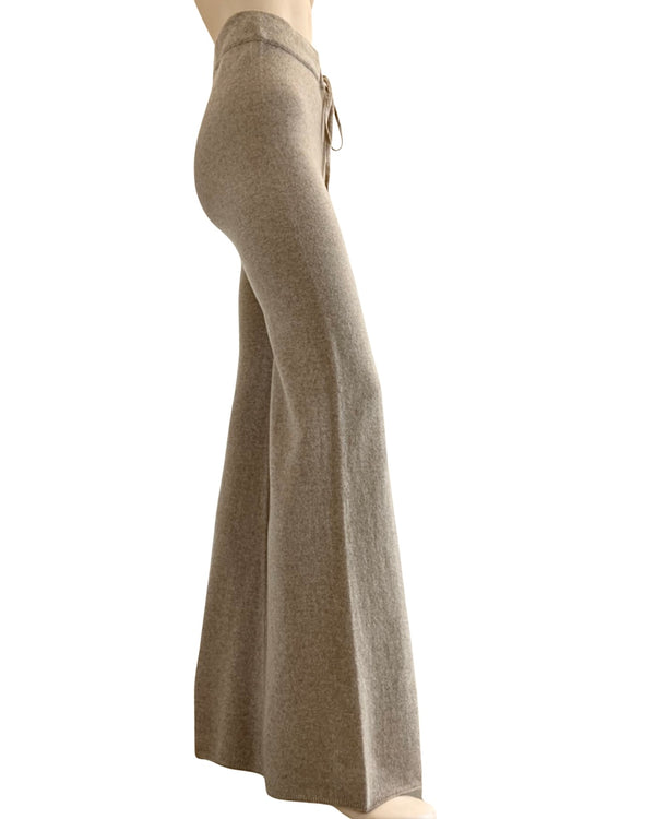 ryan roche Recycled Cashmere high waisted wide leg knit pant in beige