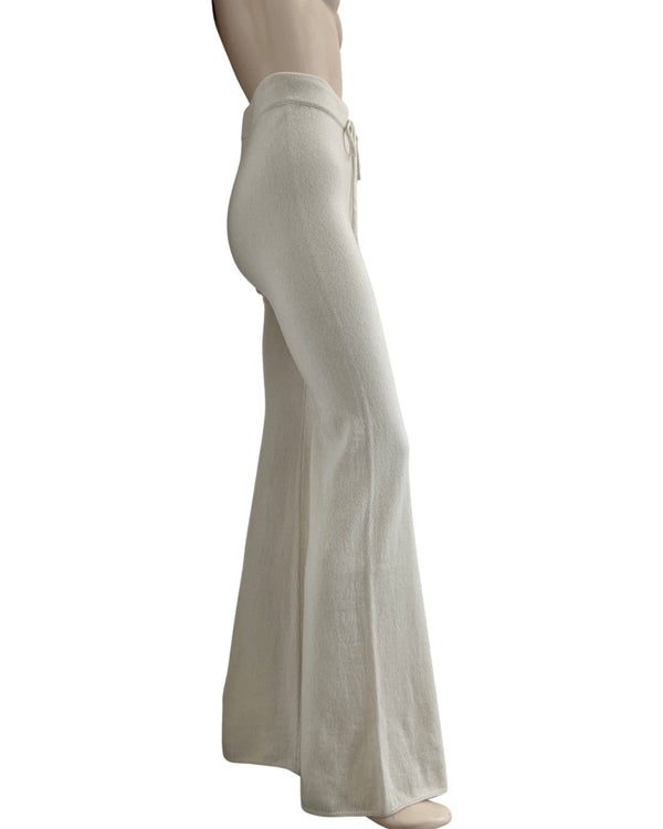 ryan roche Recycled Cashmere high waisted wide leg knit pant in ivory