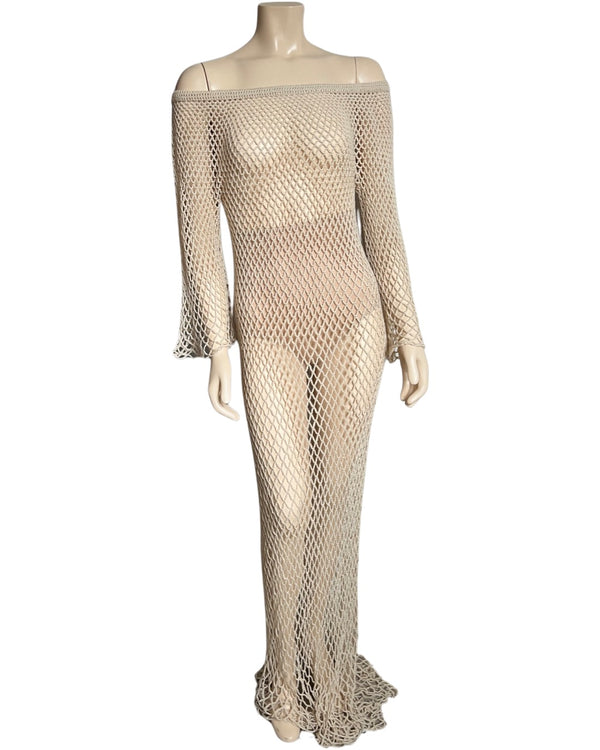 ryan roche CASHMERE CROCHET MESH GOWN