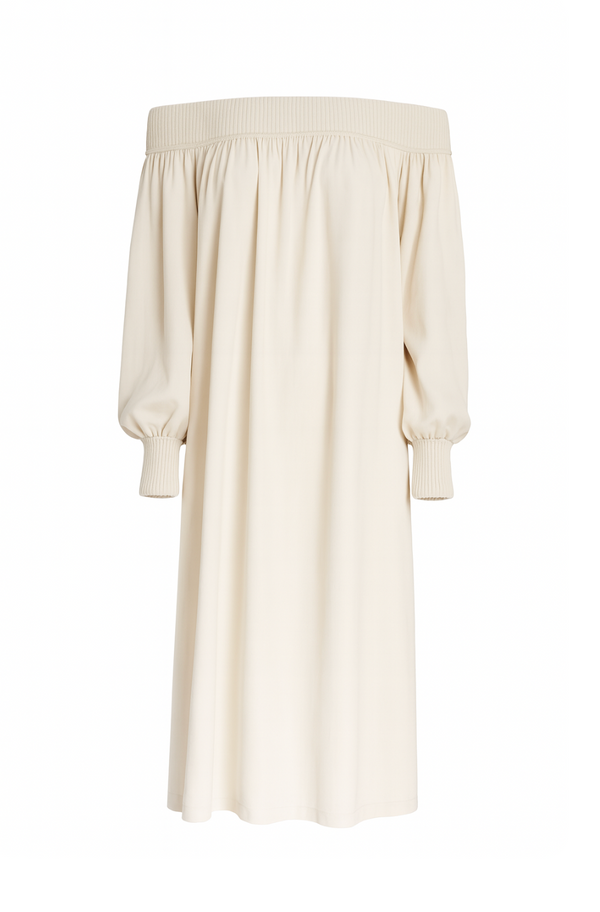 ryan roche Washed Silk Cashmere Rib Dress in Ivory