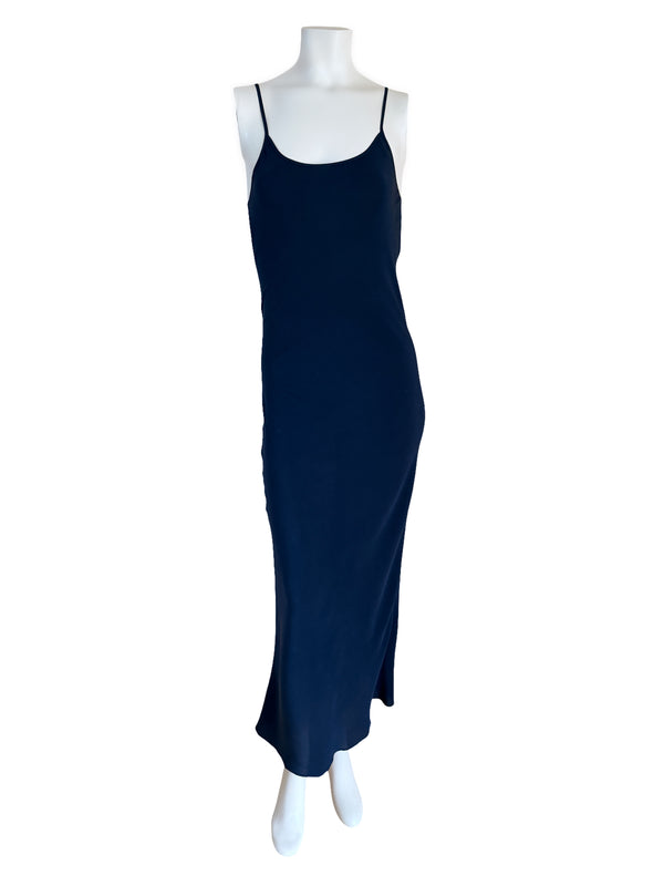 ryan roche Stretch Silk 90's Bias Slip Dress in Navy