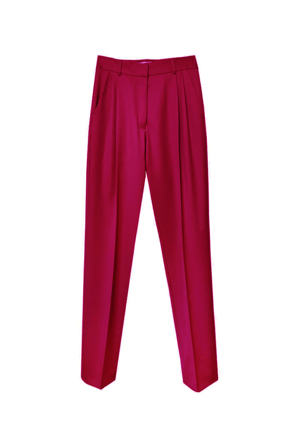 Ryan Roche Wool Gabardine Trouser With Front Pleats In Lipstick