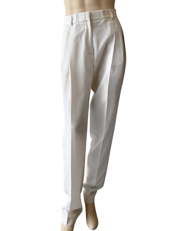 ryan roche Wool gabardine trouser with front pleats in snow white